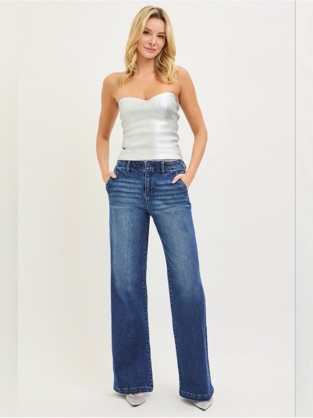Risen Slant Pocket Wide Leg Jeans Blue Size 26
